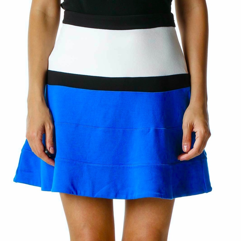 Express Royal Blue & B&W striped A-Line Flared Skater Skirt 💙🤍🖤